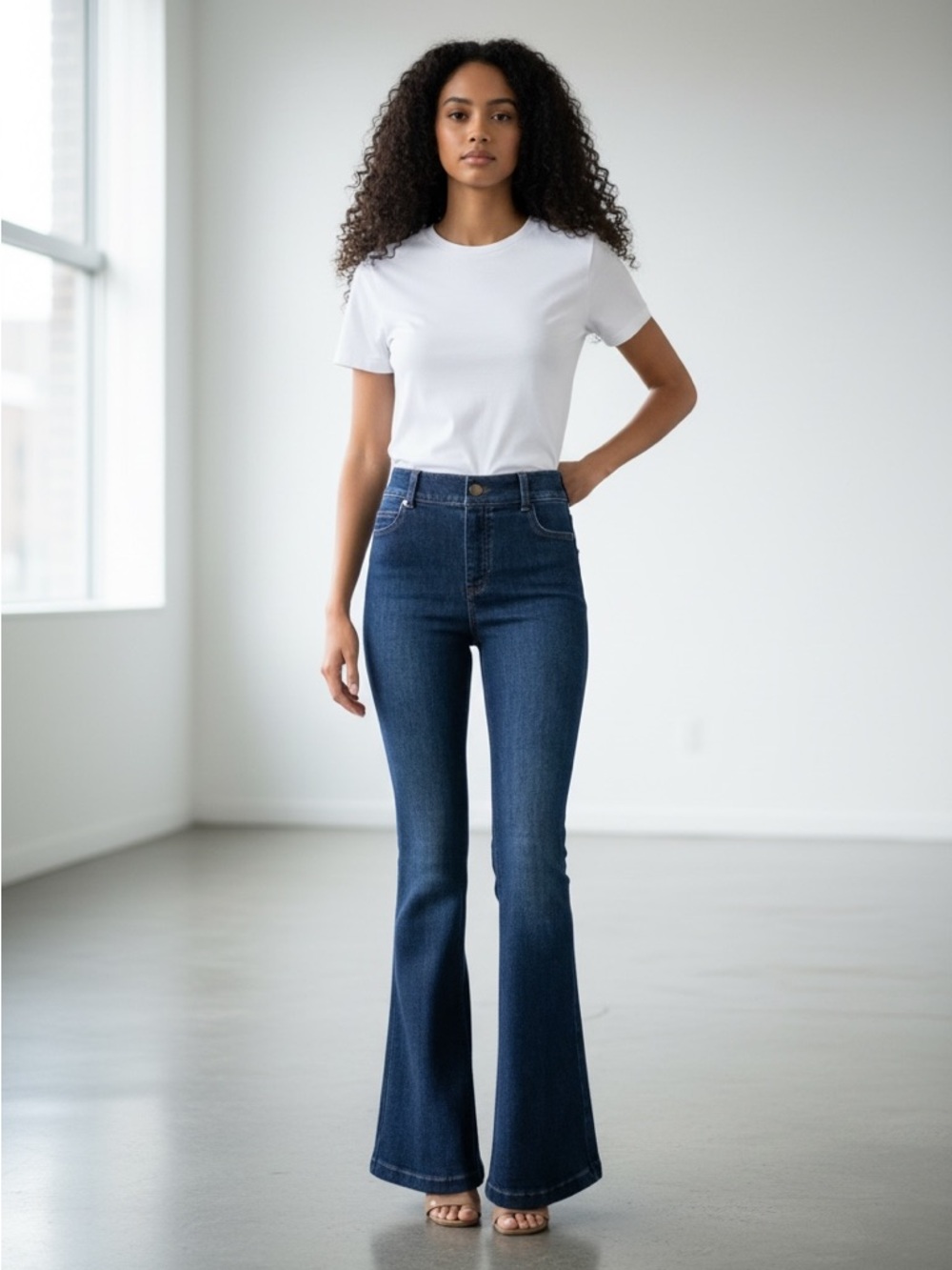 Spanx Flare Jeans Authentic Blue 21164q Stretch Shapewear Pull On Size L